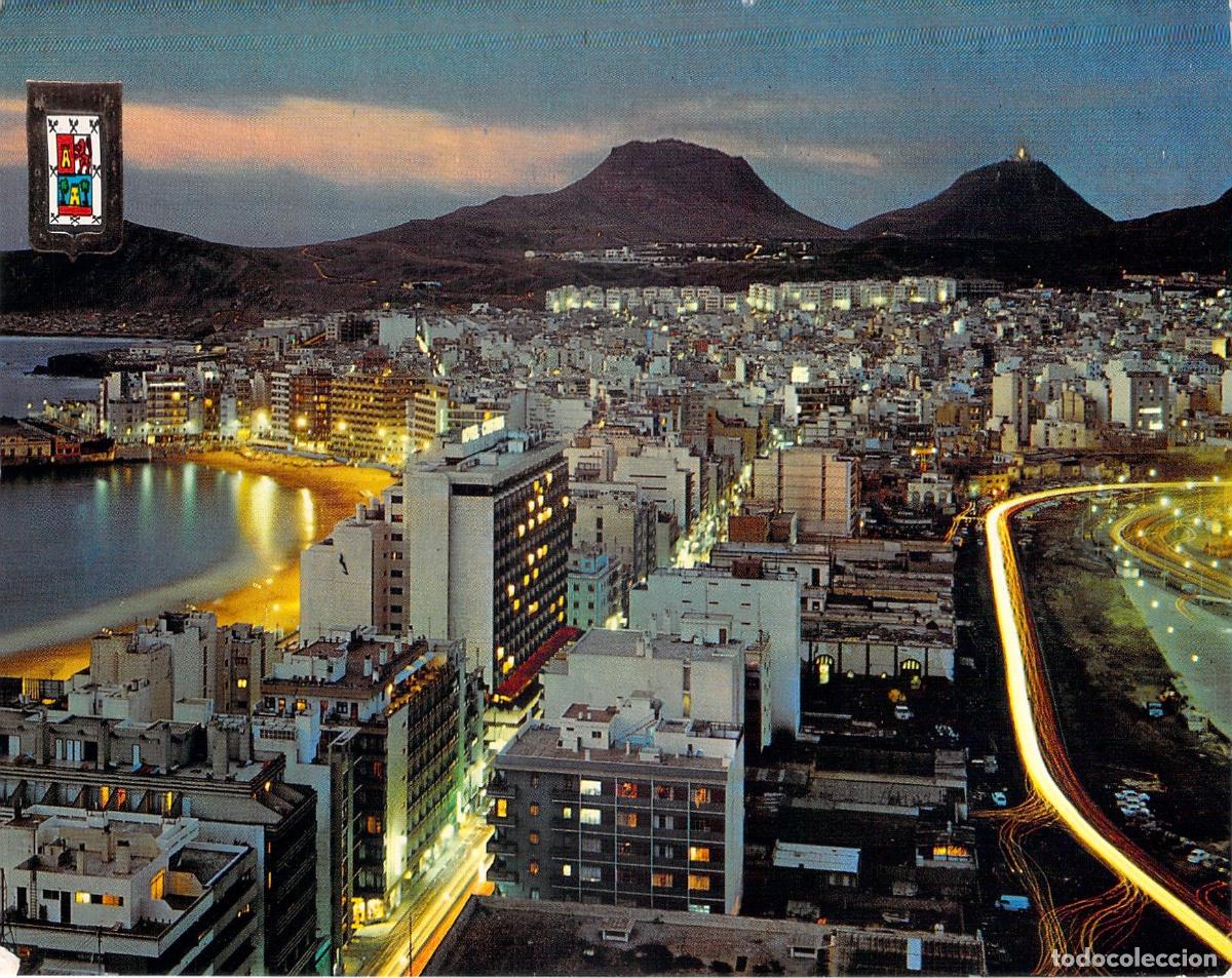 Postales: Postal de Las Palmas de Gran Canaria vista nocturna de la playa