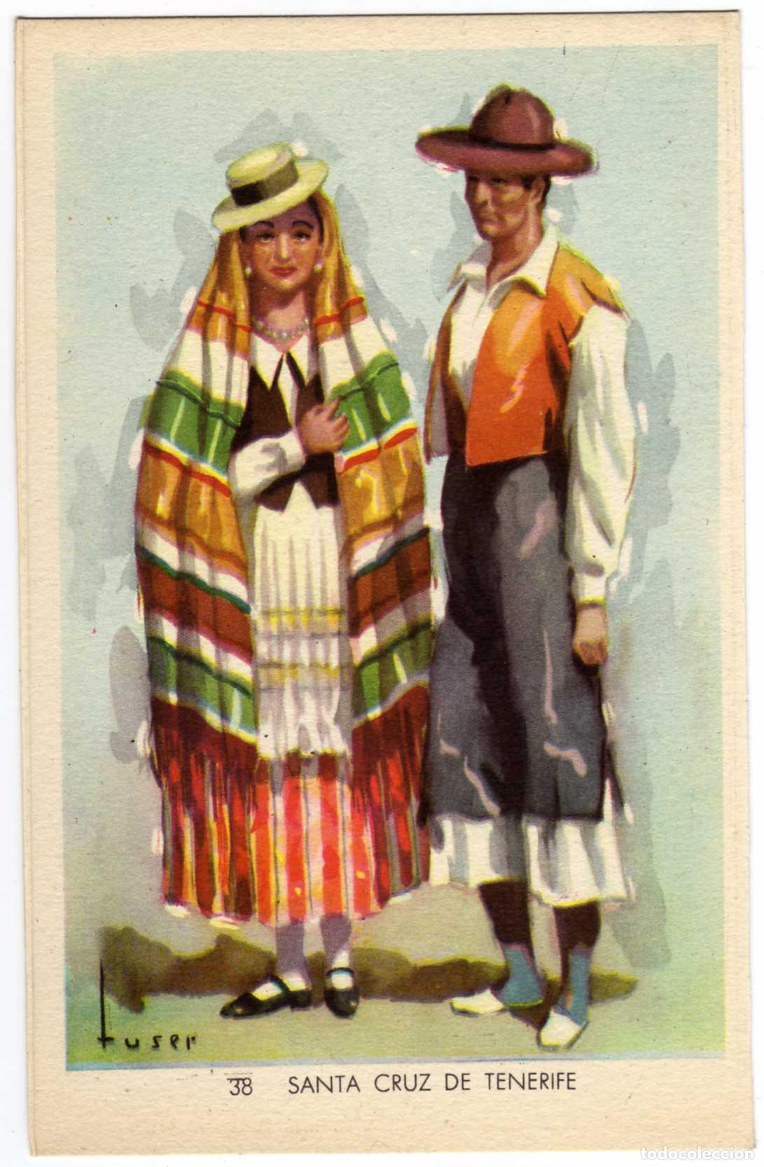 Postales: BONITA POSTAL - SANTA CRUZ DE TENERIFE - PAREJA ATAVIADOS CON EL TIPICO TRAJE REGIONAL