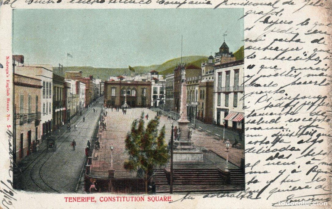 Postales: BONITA POSTAL - TENERIFE - CONSTITUTION SQUARE - NOBREGA&acute;S ENGLISH BAZAR N&ordf;. 5