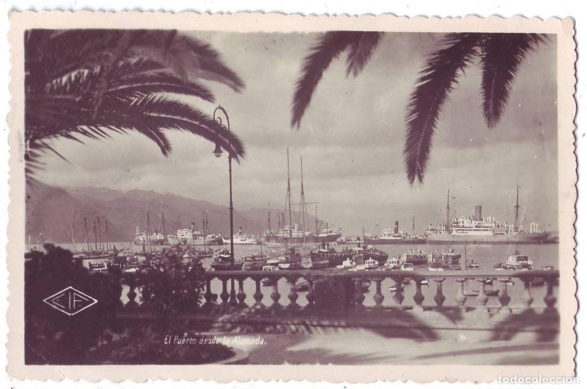 Postales: Santa Cruz de Tenerife: El Puerto desde la Alameda. C.I.F. Circulada (A&ntilde;os 30-40)