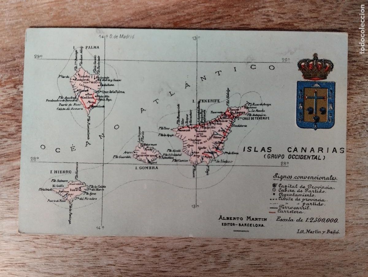 Postales: POSTAL. ISLAS CANARIAS. GRUPO OCCIDENTAL. MAPA FISICO. PALMA, TENERIFE, HIERRO Y GOMERA