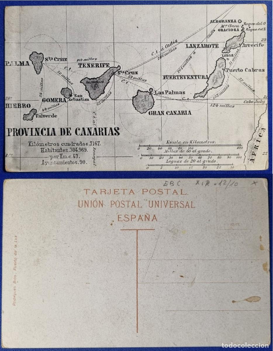 Postales: Postal MAPA Espa&ntilde;a a&ntilde;o 1910 PROVINCIA DE CANARIAS. Uni&oacute;n Postal Universal.