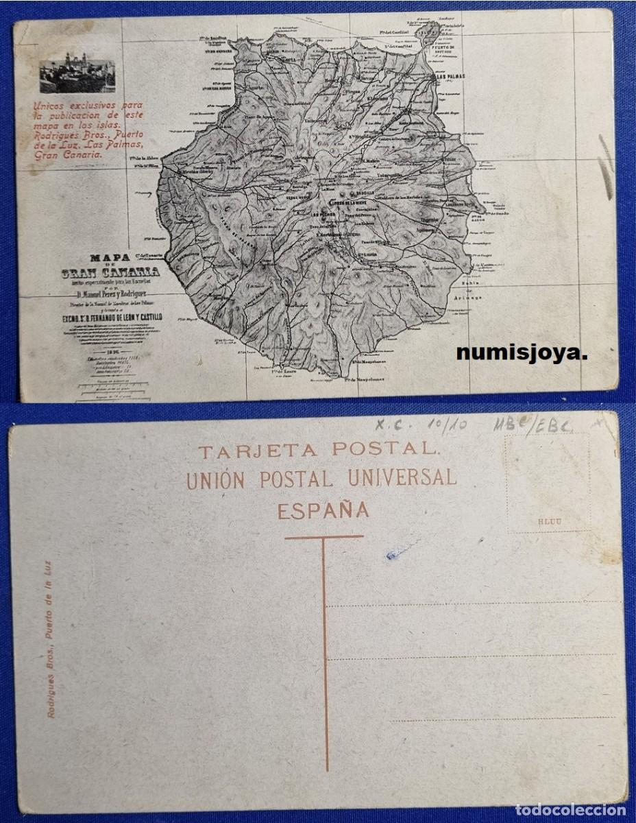 Postales: Postal MAPA Espa&ntilde;a a&ntilde;o 1910 de GRAN CANARIA. Uni&oacute;n Postal Universal.