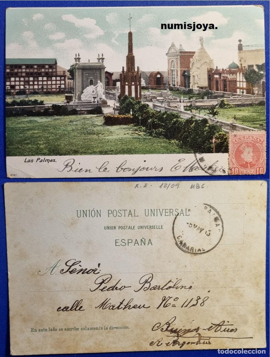 Postales: Postal Las Palmas (Espa&ntilde;a) a&ntilde;o 1900. CEMENTERIO Uni&oacute;n Postal Universal. Escrita con sello de 10 CENT