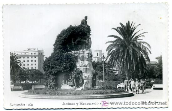 Postales: SANTANDER, JARDINES Y MONUMENTO A PEREDA,             P21850 - Foto 1