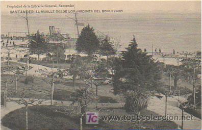 Postales: SANTANDER. EL MUELLE DESDE LOS JARDINES DEL BOULEVARD. - Foto 1