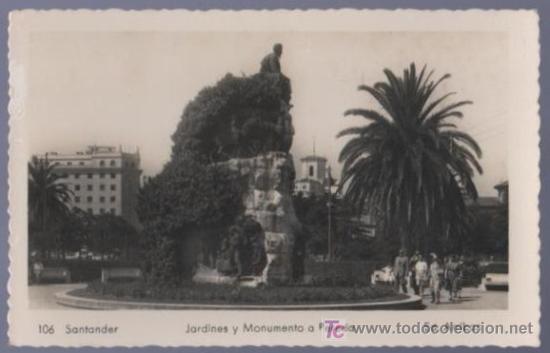 Postales: TARJETA POSTAL DE SANTADER. JARDINES Y MONUMENTO A PEREDA. 106. ED. ARRIBAS.