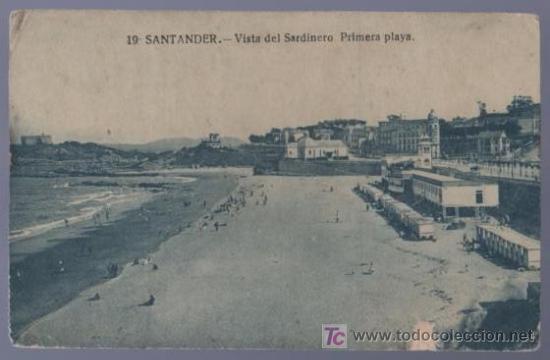 Postales: TARJETA POSTAL DE SANTADER. VISTA DEL SARDINERO. PRIMERA PLAYA. 19.