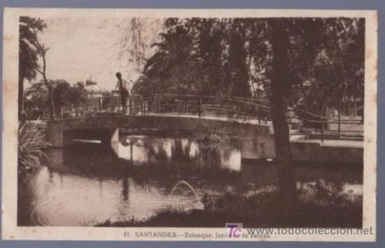 Postales: TARJETA POSTAL DE SANTADER. ESTANQUE. JARDINES DE PEREDA. 11.