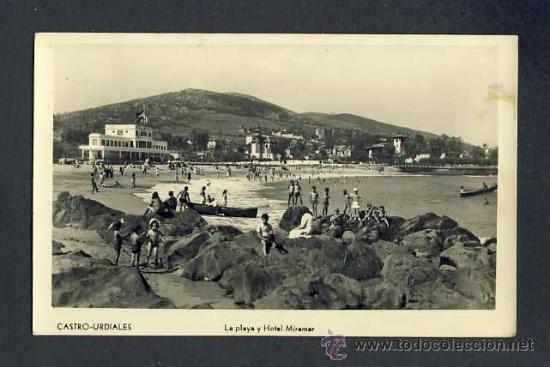 Postales: Postal de CASTRO URDIALES (Cantabria): La Playa y Hotel Miramar (Ed.Manipel num.142205) - Foto 1 - 14596529