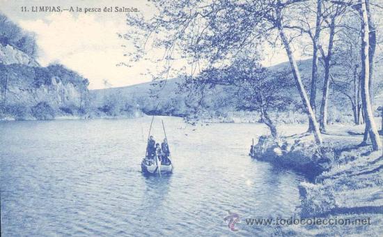 Postales: LIMPIAS (SANTANDER).- A LA PESCA DEL SALM&Oacute;N - Foto 1