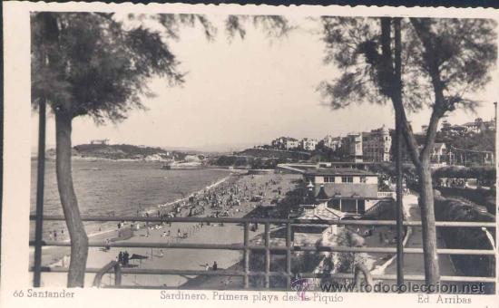 Postales: SANTANDER.- SARDINERO.-PRIMERA PLAYA DESDE PIQU&Iacute;O