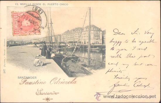 Postales: SANTANDER.-EL MUELLE DESDE EL PUERTO CHICO - Foto 1