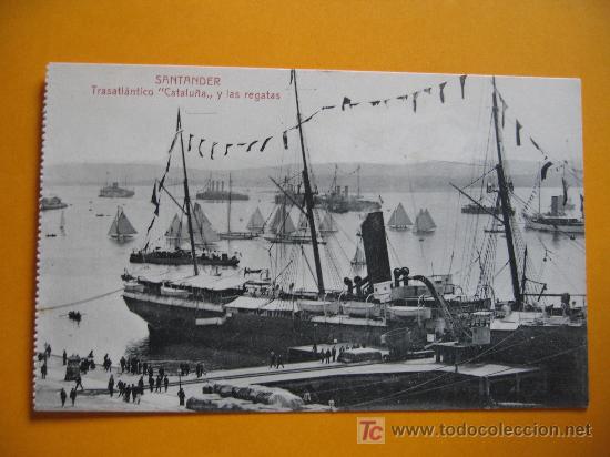Postales: SANTANDER -TRASATLANTICO Y LAS REGATAS - Foto 1