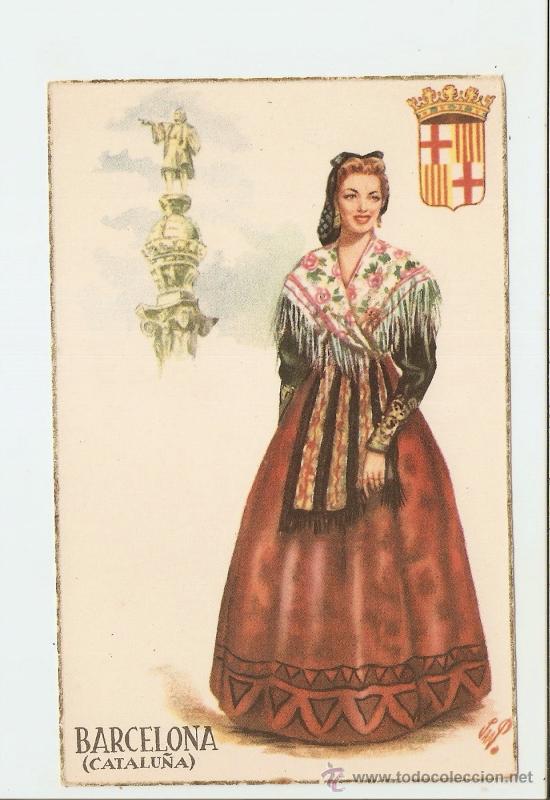 Postkarten: Barcelona - Catalu&ntilde;a - Traje t&iacute;pico y escudo
