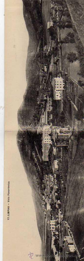 Postales: Cantabria. Limpias.n&ordm; 17. Vista panor&aacute;mica. Doble. Sin circular. Reverso en verde.