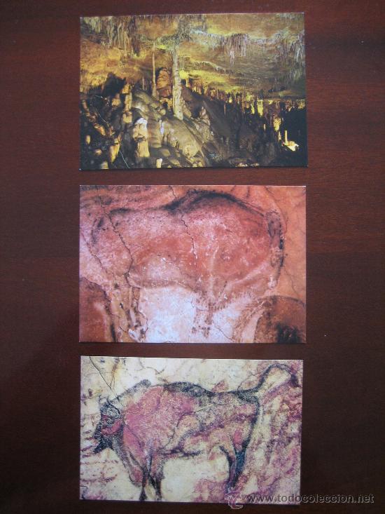 Postkarten: Cantabria. Tres postales de las Cuevas de Altamira. Ed. Garc&iacute;a Garrabella. A&ntilde;os 60