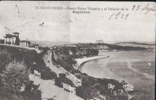 Postais: SANTANDER.- PASEO REINA VICTORIA Y EL PALACIO DE LA MAGDALENA