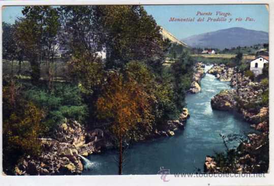 Postais: Puente viesgo. Manantial de Pradillo y rio pas. Purger 10417. Reverso dividido. Sin circular.