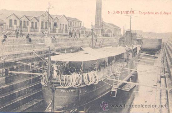 Postales: SANTANDER.- TORPEDERO EN EL DIQUE - Foto 1