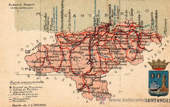 Postales: Santander. Mapa. Alberto Martin, editor. Barcelona - Foto 1