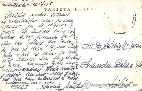 Postales: POSTAL DE SANTANDERCALLEDE CASTELAR A&Ntilde;O 1955 - Foto 2