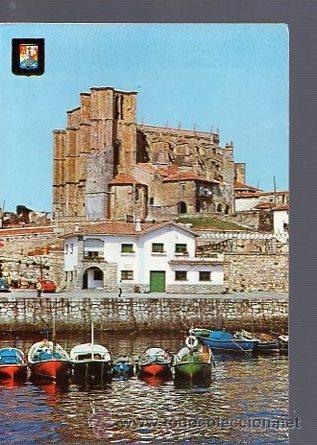 Postales: TARJETA POSTAL DE CASTRO URDIALES - PUERTO E IGLESIA. N&ordm; 1. DOMINGUEZ