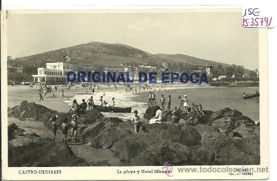 Postcards: (PS-35791)POSTAL DE CASTRO URDIALES-LA PLAYA Y HOTEL MIRAMAR