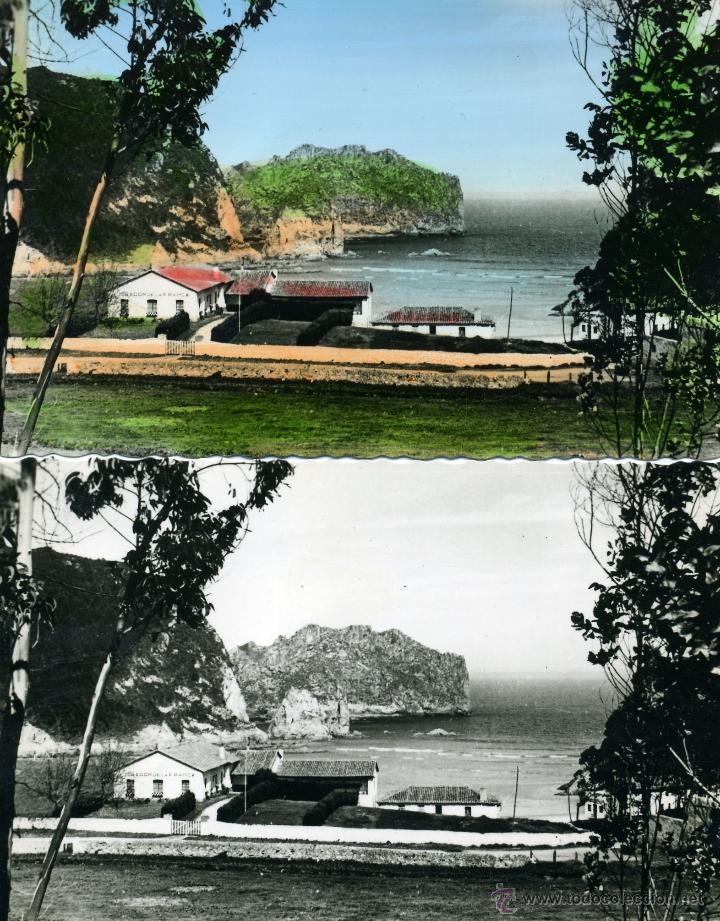 Postales: Cantabria, 2 postales antiguas iguales una coloreada y otra sin colorear. UNQUERA-playa de la Franca