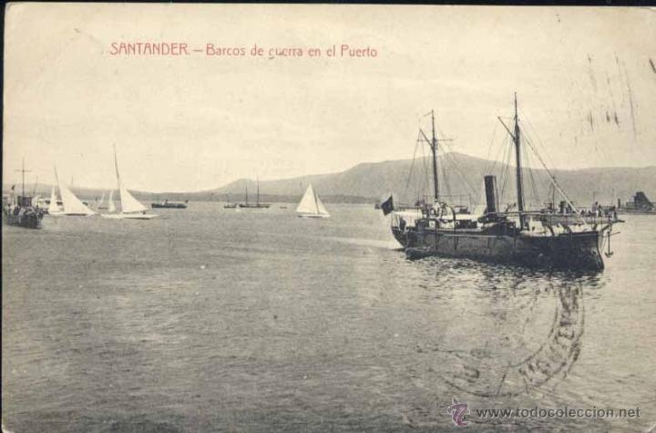 Postales: SANTANDER.- BARCOS DE GUERRA EN EL PUERTO - Foto 1