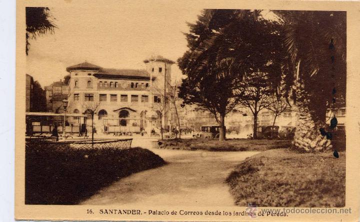 Postales: SANTANDER.- PALACIO DE CORREOS DESDE LOS JARDINES DE PEREDA - Foto 1