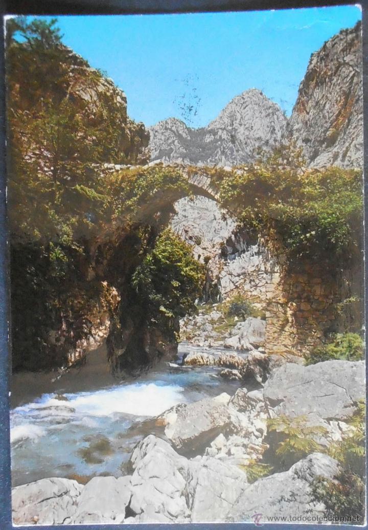 Postales: (21420)POSTAL ESCRITA,R&Iacute;O CARES; EL DESFILADERO Y PUENTE EL HAYA; RUTA DEL NARANJO DE BULNES,SANTAND