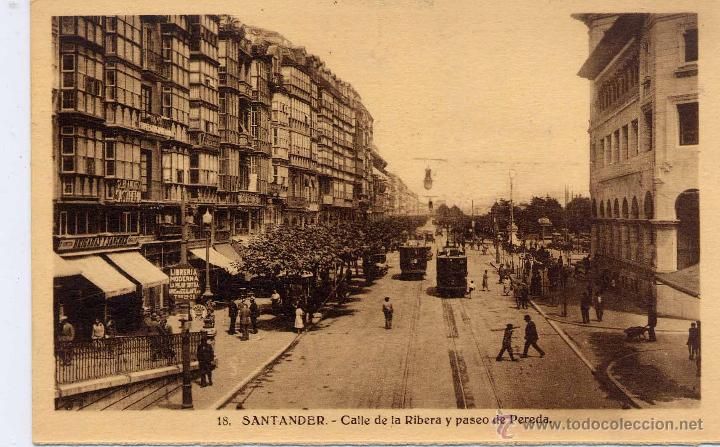 Postales: SANTANDER.- CALLE DE LA RIBERA Y PASEO DE PEREDA - Foto 1