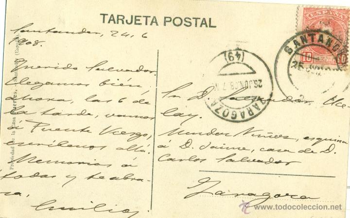 Postales: SANTANDER. ESTACI&Oacute;N DE LA COSTA. CIRCULADA EN 1908. - Foto 2