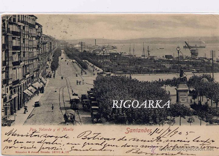 Postales: SANTANDER.- PZA VELARDE Y EL MUELLE - Foto 1