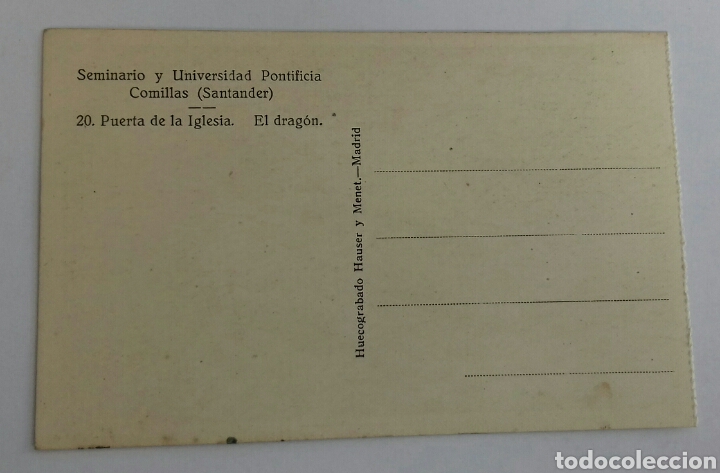 Postales: Comillas. 20.- Puerta de la Iglesia. El Drag&oacute;n. - Foto 2