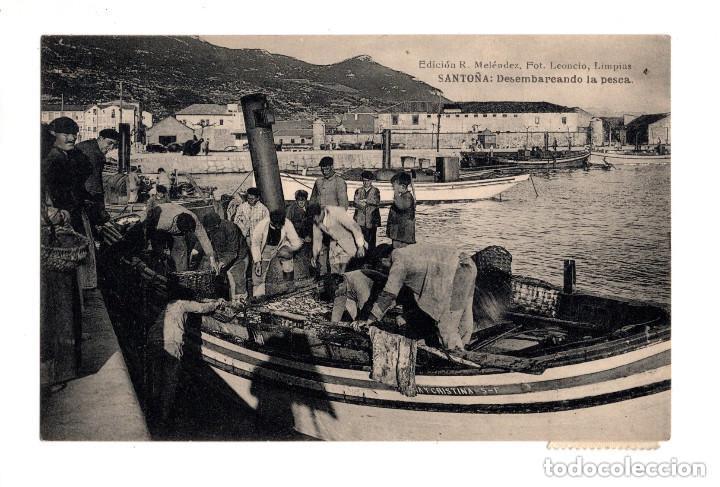 Postales: SANTO&Ntilde;A.(CANTABRIA).- DESEMBARCANDO LA PESCA - Foto 1