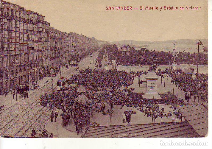 Postales: SANTANDER -  EL MUELLE Y ESTATUA DE VELARDE - Foto 1
