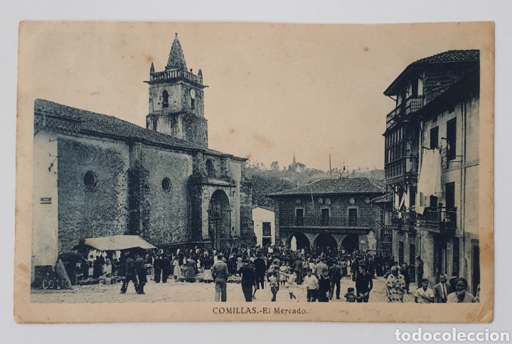 Postales: COMILLAS. El Mercado. Circulada en 1944 - Foto 1
