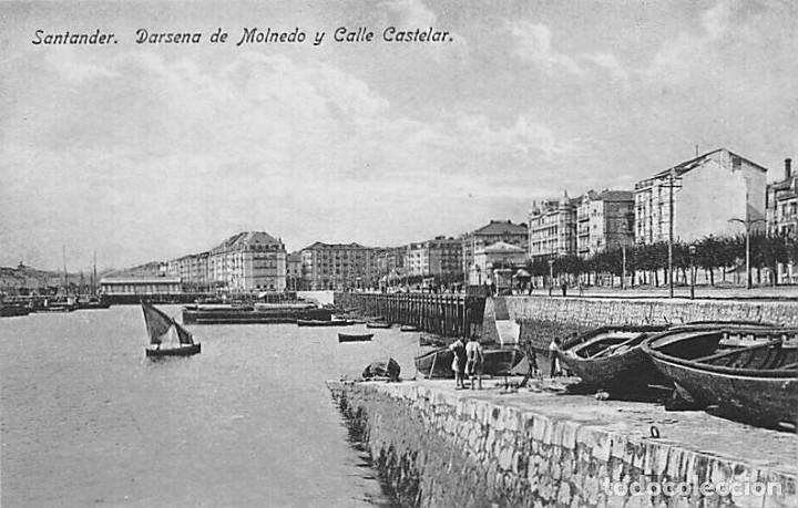 Postales: SANTANDER.- D&Aacute;RSENA DE MOLNEDO Y CALLE CASTELAR - Foto 1