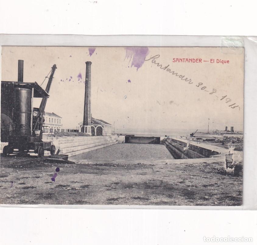 Postales: Santander El Dique. Circulada matasello de Navas del Marqu&eacute;s - Foto 1