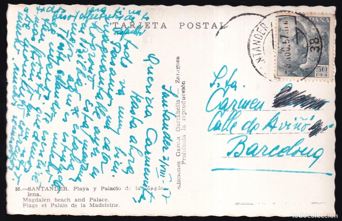 Postales: Santander. *Playa y Palacio de la Magdalena* Circulada 1957. - Foto 2