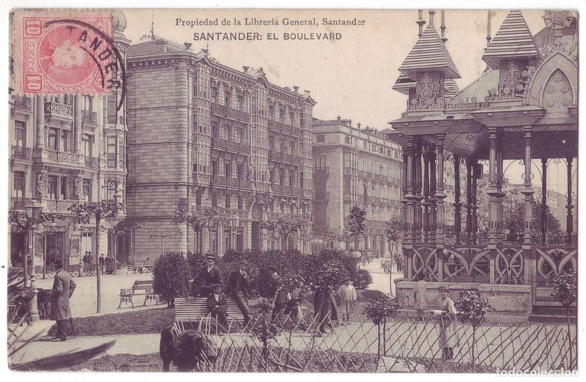 Postales: Santander: El Boulevard. Librer&iacute;a General. Circulada (1906) - Foto 1