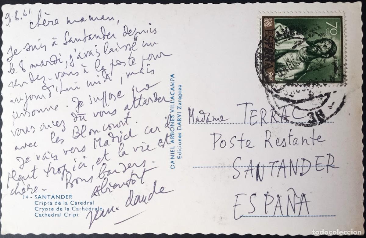 Postales: Santander. Cripta de la Catedral. Circulada en 1961. - Foto 2