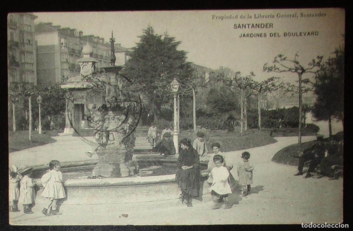 Postales: POSTAL SANTANDER, JARDINES DEL BOULEVARD. CIRCULADA EN 1908. - Foto 1