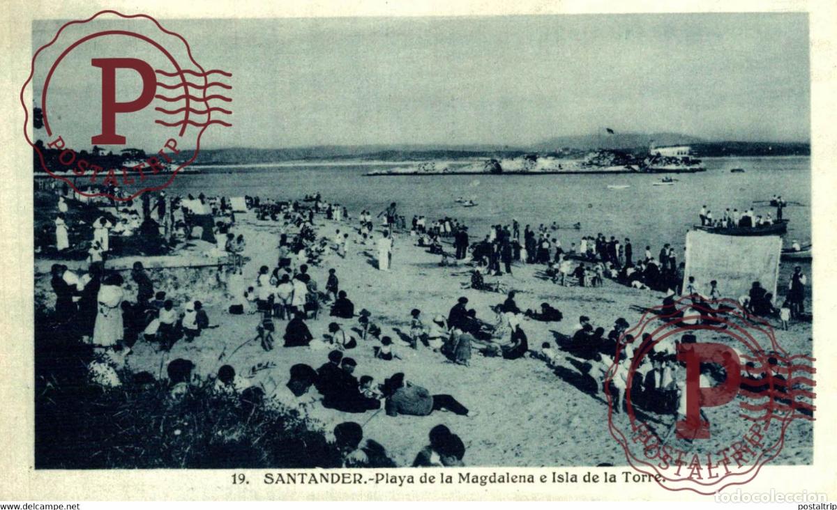 Postales: SANTANDER. PLAYA DE LA MAGDALENA E ISLA DE LA TORRE. - Foto 1