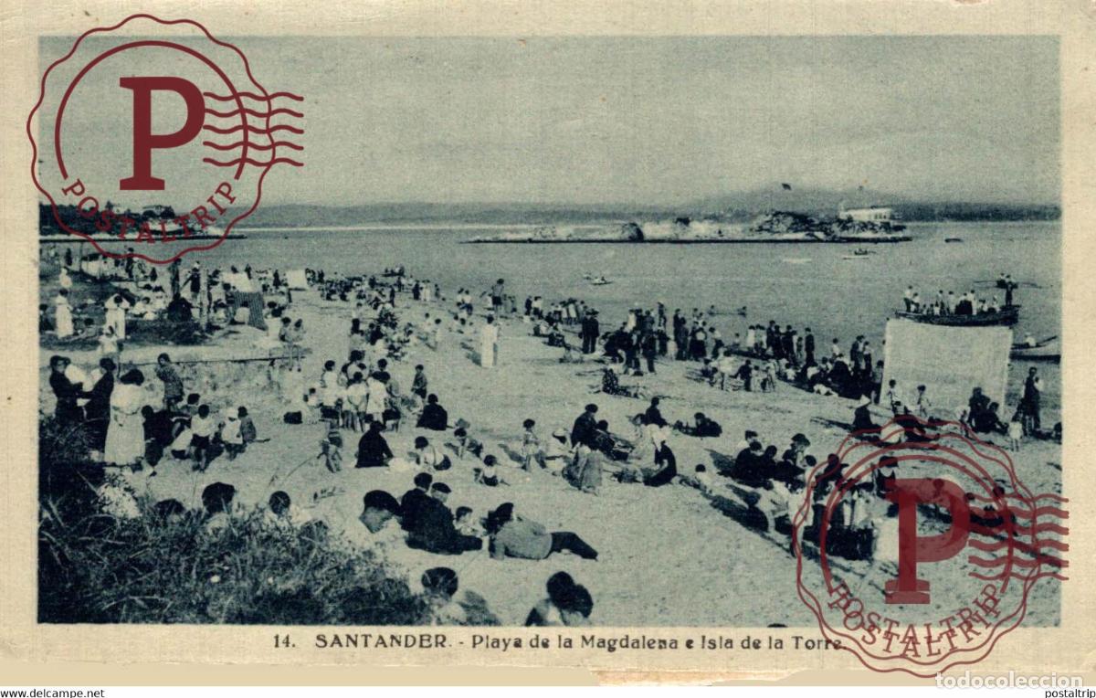 Postales: SANTANDER. PLAYA DE LA MAGDALENA E ISLA DE LA TORRE. - Foto 1