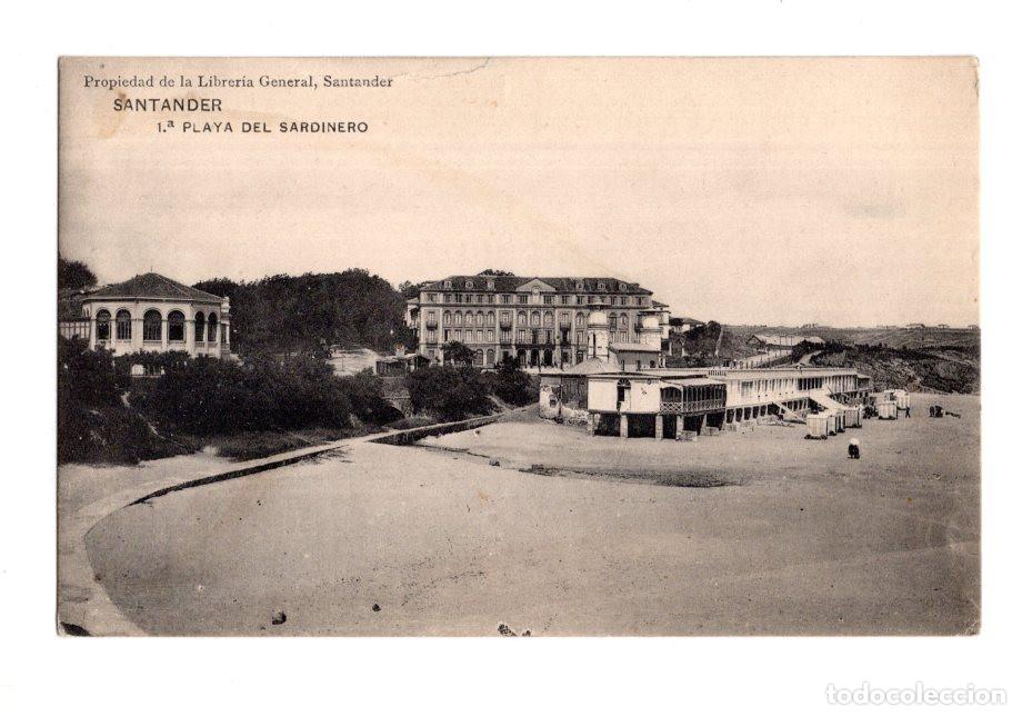 Postales: SANTANDER.- 1.&ordf; PLAYA DEL SARDINERO. PROPIEDAD DE LA LIBRERIA GENERAL, SANTANDER