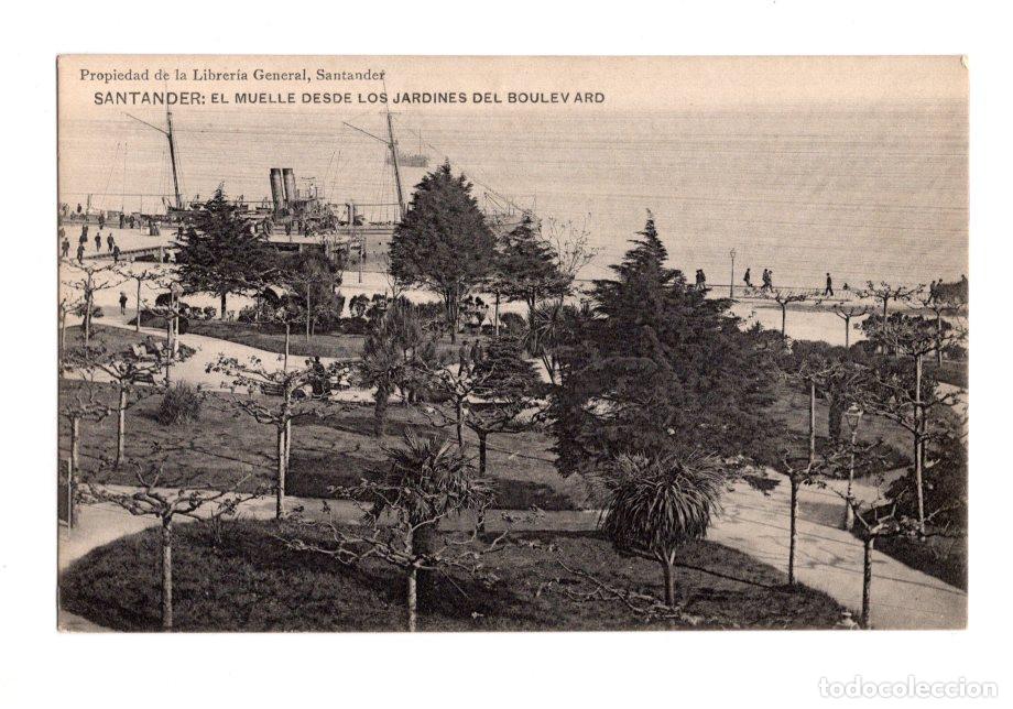 Postales: SANTANDER.- EL MUELLE DESDE LOS JARDINES DEL BOULEVARD. PROPIEDAD DE LA LIBRER&Iacute;A GENERAL, SANTANDER