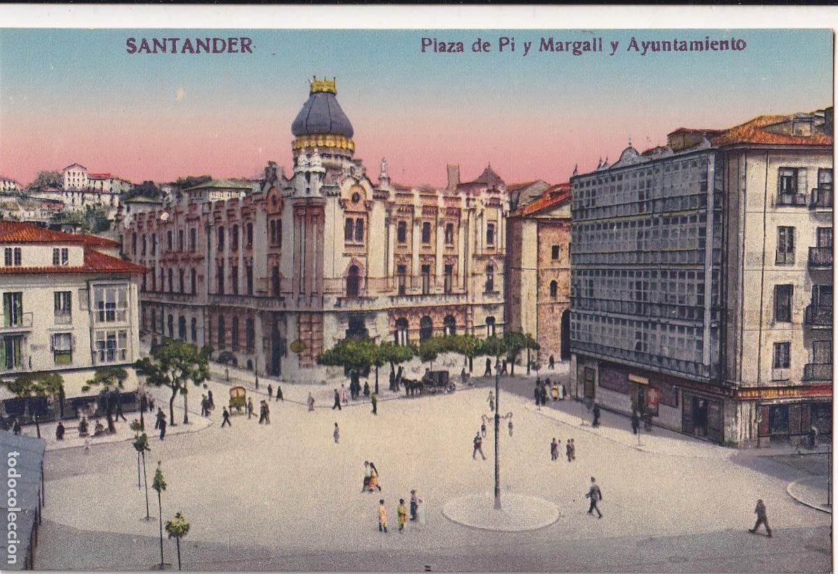 Postales: SANTANDER Plaza de Pi y Margall y Ayuntamiento. Cromotipia Casta&ntilde;eira Alvarez y Levenfled